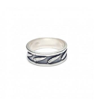 R002285 Handmade Sterling Silver Ring Band Feather 8mm Wide Genuine Solid Stamped 925